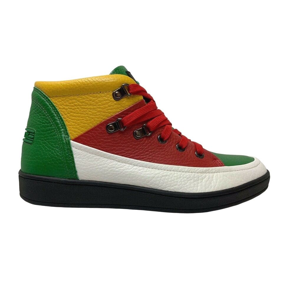 Travel Fox Men's Leather High Top Sneakers – Red, Green, White, Yellow, Black (916103-133) - Image 2