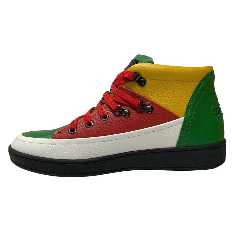 Travel Fox Men's Leather High Top Sneakers – Red, Green, White, Yellow, Black (916103-133) - Image 3