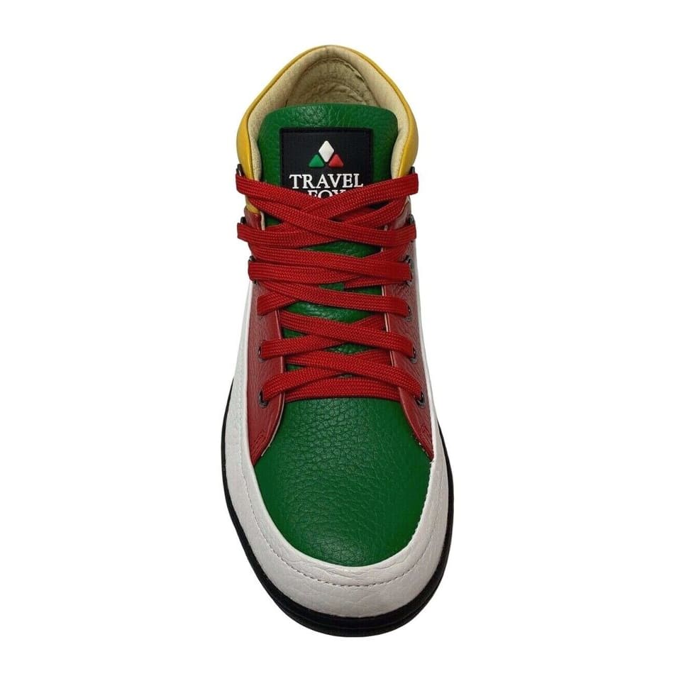 Travel Fox Men's Leather High Top Sneakers – Red, Green, White, Yellow, Black (916103-133) - Image 4