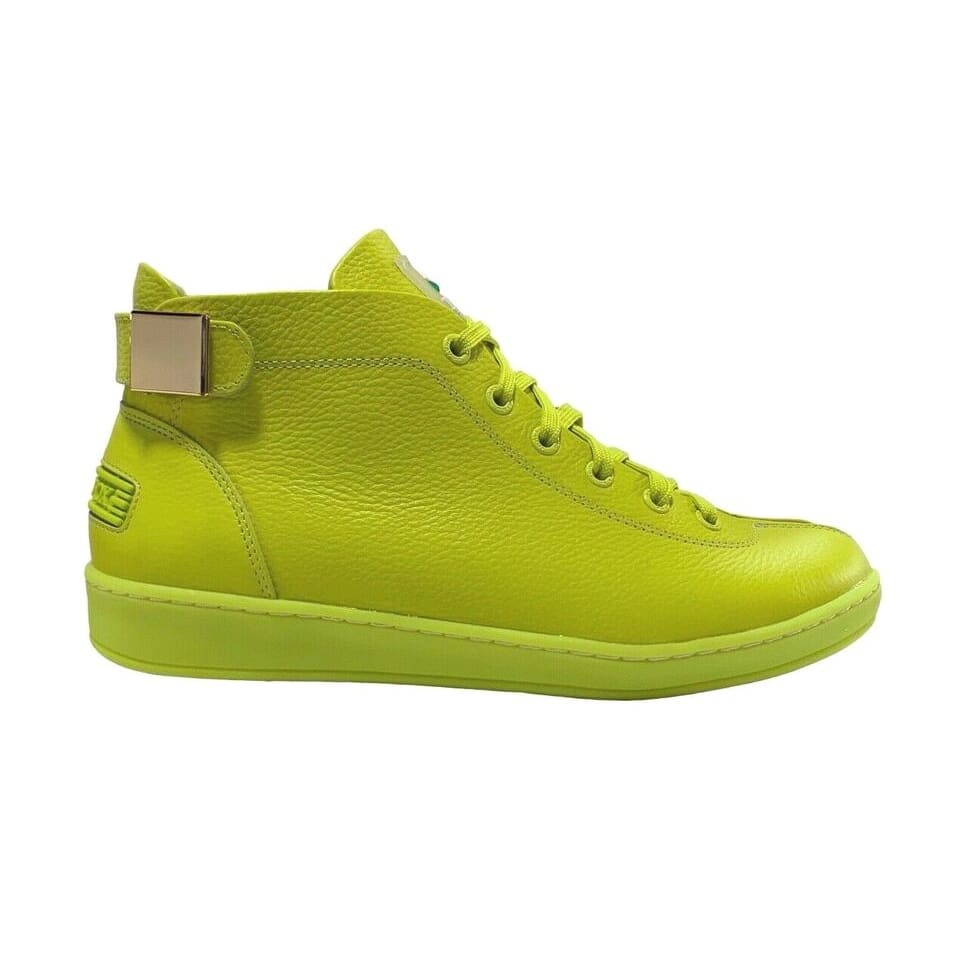 Travel Fox Men's Neon Green Nappa Leather Mid Top Sneakers 915601 39 - Image 2