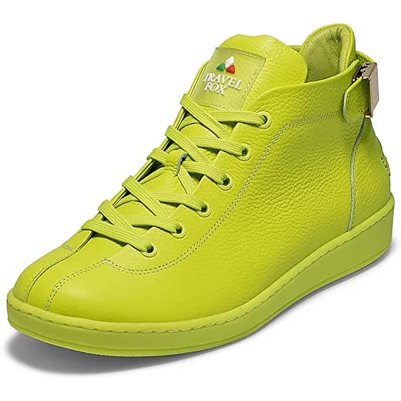 Travel Fox Men's Neon Green Nappa Leather Mid Top Sneakers 915601 39 - Image 3