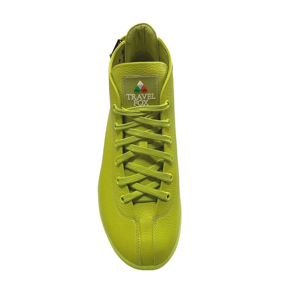 Travel Fox Men's Neon Green Nappa Leather Mid Top Sneakers 915601 39 - Image 4