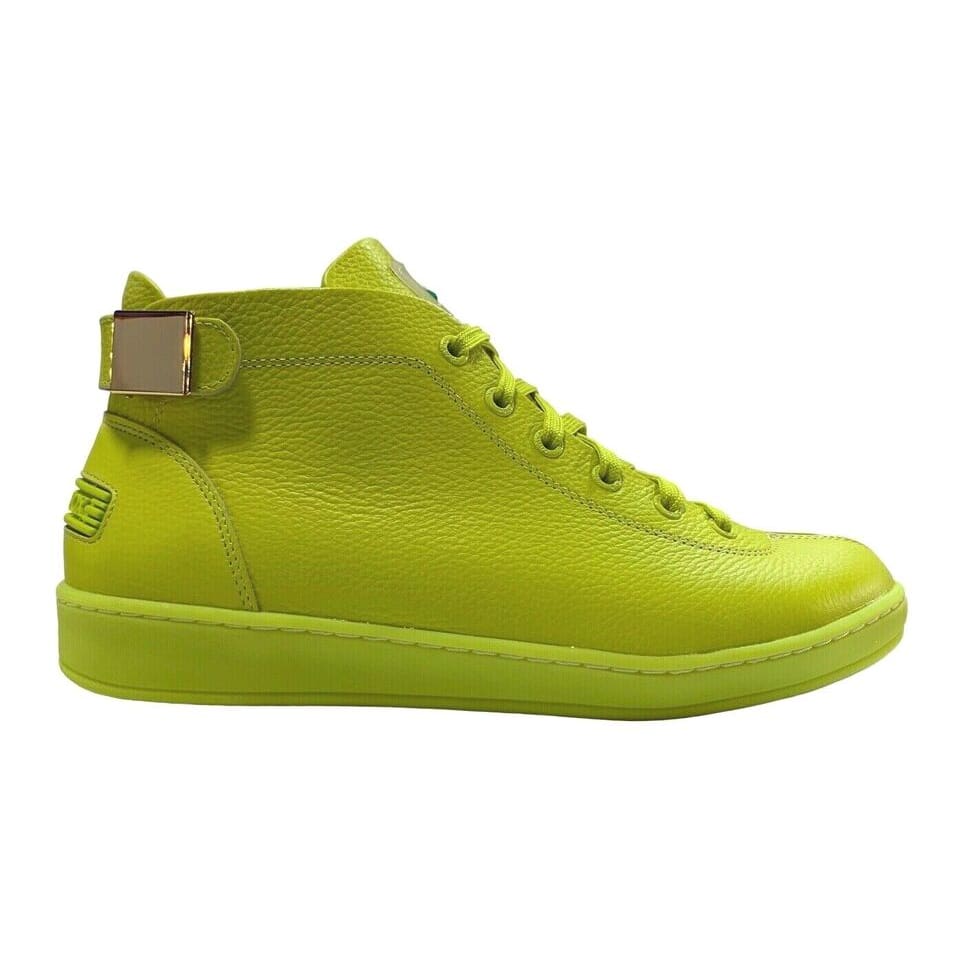 Travel Fox Men's Neon Green Nappa Leather Mid Top Sneakers 915601 39 - Image 5