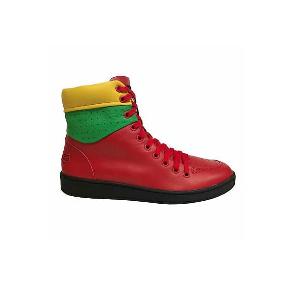 Travel Fox Men's Red Green Yellow Nappa Leather High Top Sneakers 916101 133 - Image 3