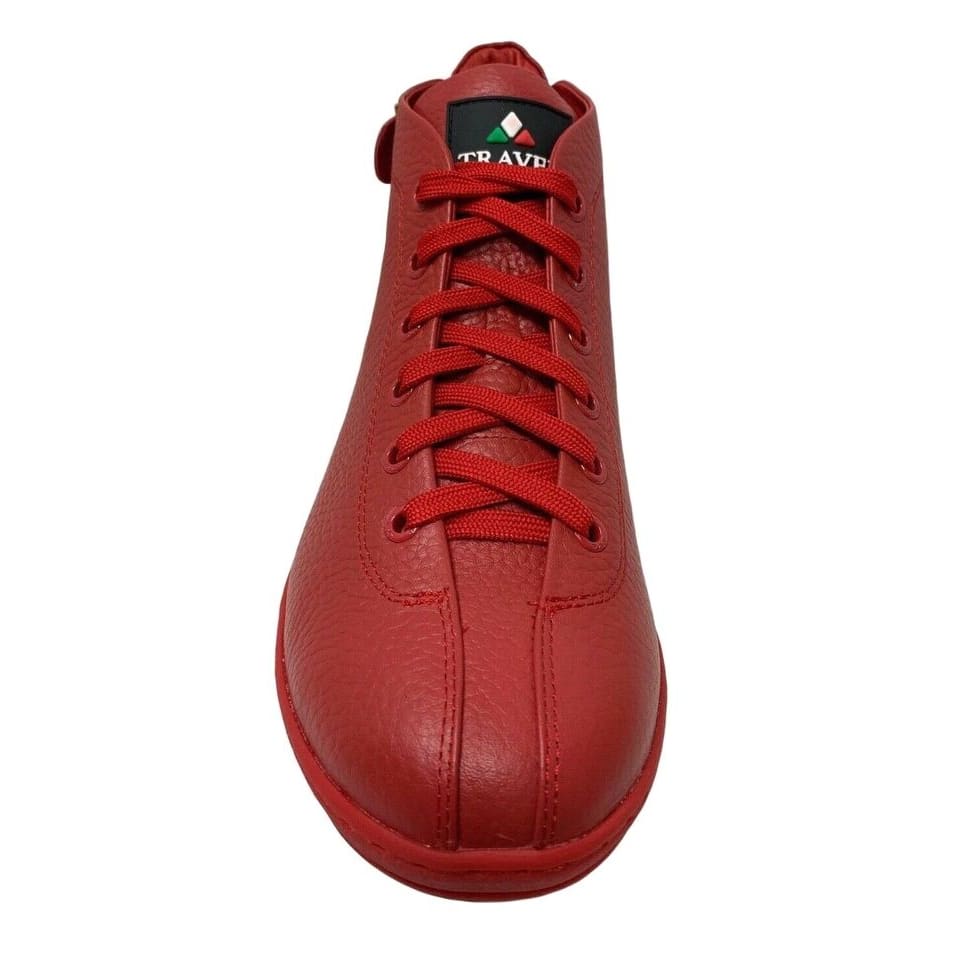Travel Fox Men's Red Nappa Leather Mid Top Sneakers 915601 04 - Image 5