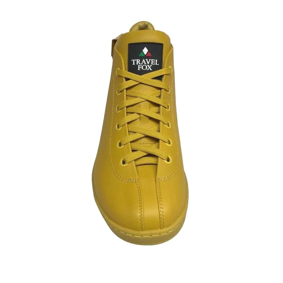 Travel Fox Men's Yellow Nappa Leather High Top Sneakers 915601 11 - Image 5