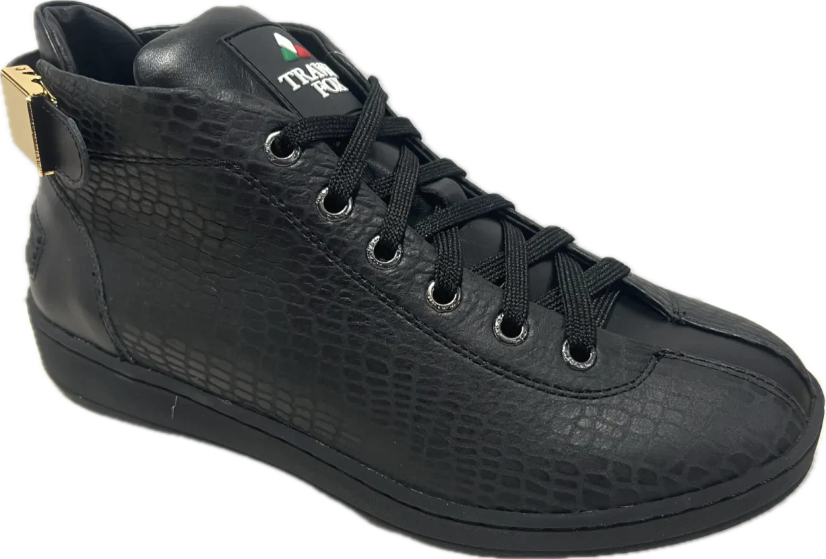 Travel Fox Spider Men's Black Leather Mid Top Sneakers 915602-85 - Image 2